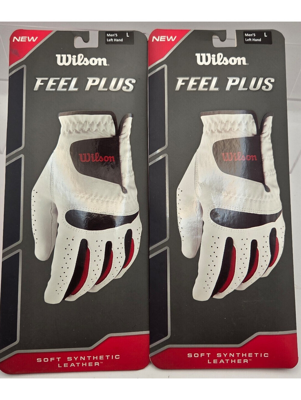 Wilson Feel Plus Golf Gloves Men’s Large LH Left Hand White Black NIP Lot of 2